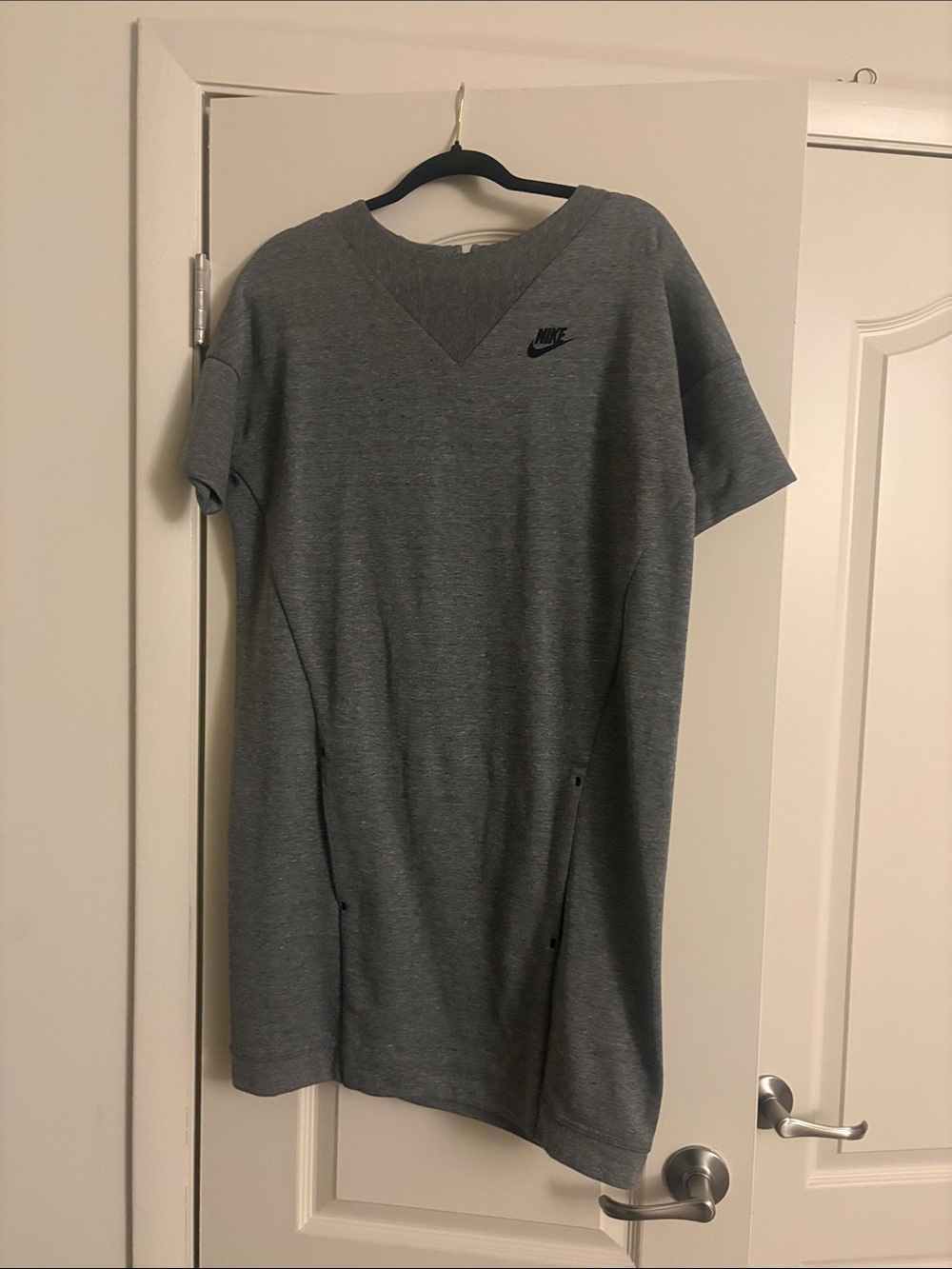 Nike Heather Gray Short Sleeve Sweatshirt Dress with Black Swoosh